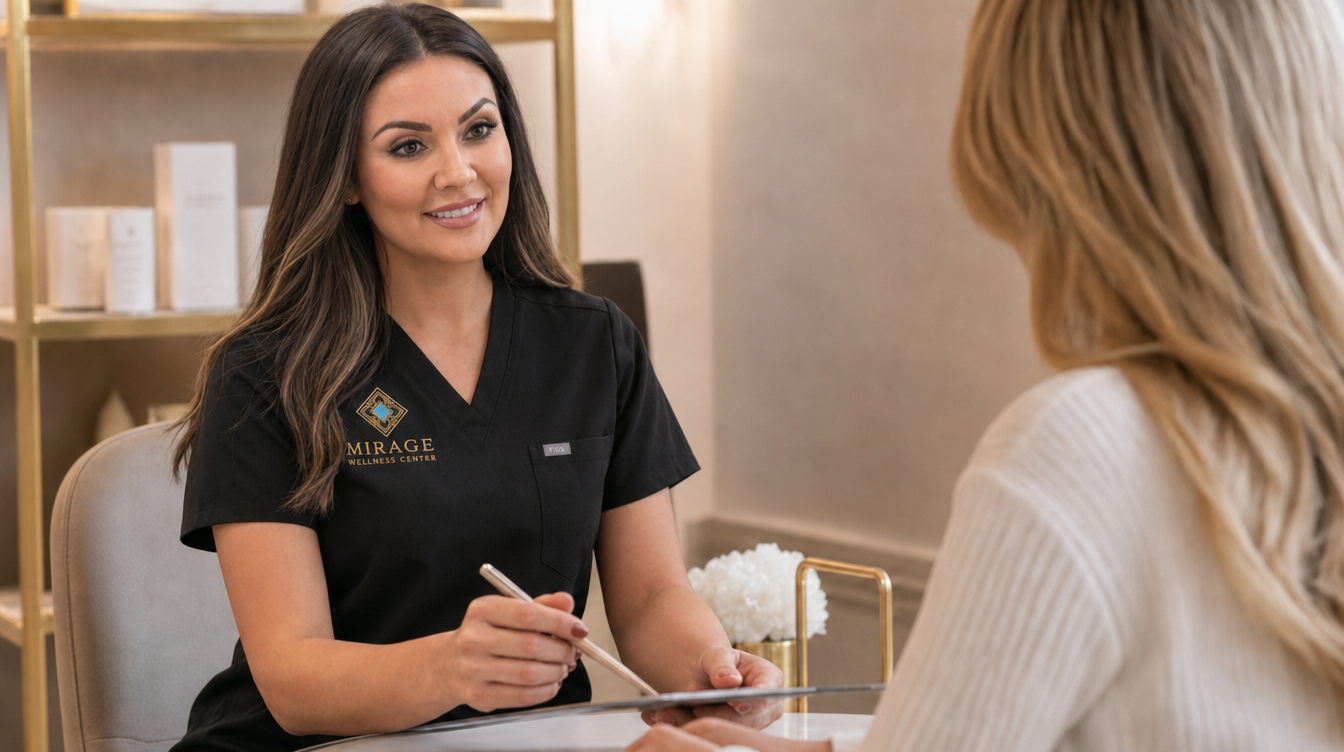 Mirage provider listening attentively to a client during a consultation.